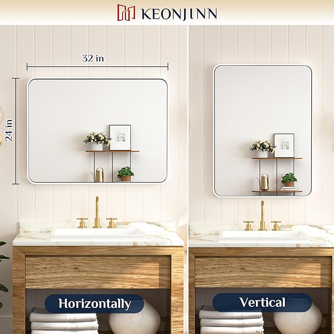 Keonjinn White Bathroom Mirror for Over Sink, 24 x 32 Inch Metal Framed - Image 8