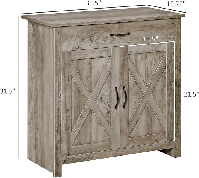 HOMCOM Farmhouse Sideboard Buffet Cabinet, Barn Door Coffee Bar Cabinet - Image 3