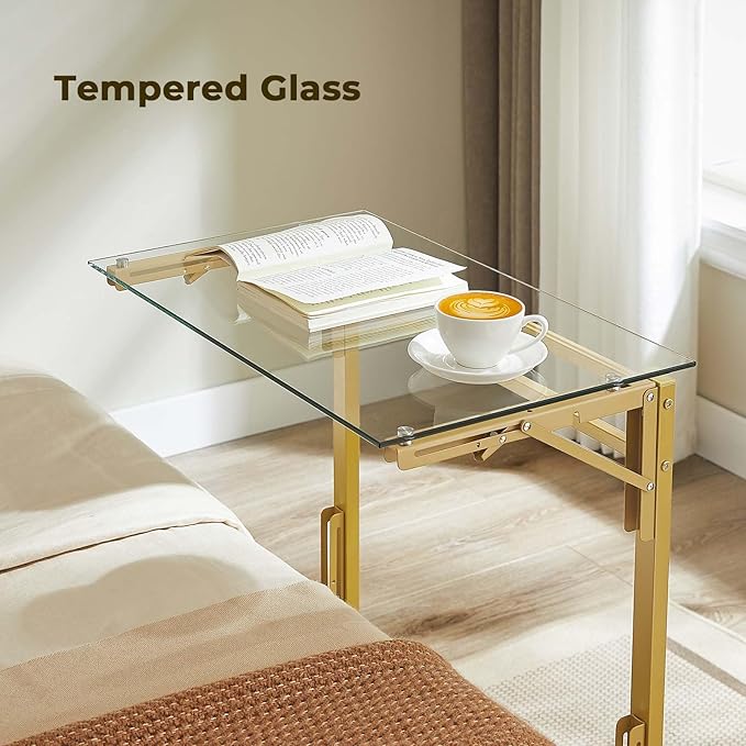 Tatub 24" Folding C Shaped End Table, Small Tempered Glass Side Table - Image 7