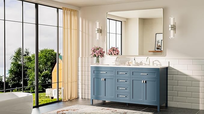 TETOTE 48 x 36 Inch Brushed Nickel Bathroom Mirror Metal Framed Bathroom Mirror - Image 8