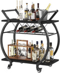LVB Black Wine Cart with Wheels, Modern Bar Cart with Wine Rack, Industrial by LVB