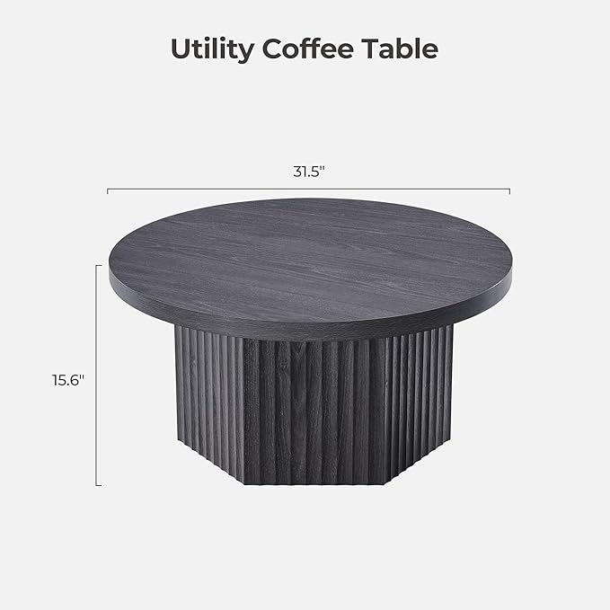 SICOTAS Round Coffee Table for Living Room, Mid Century Modern Fluted Center - Image 2