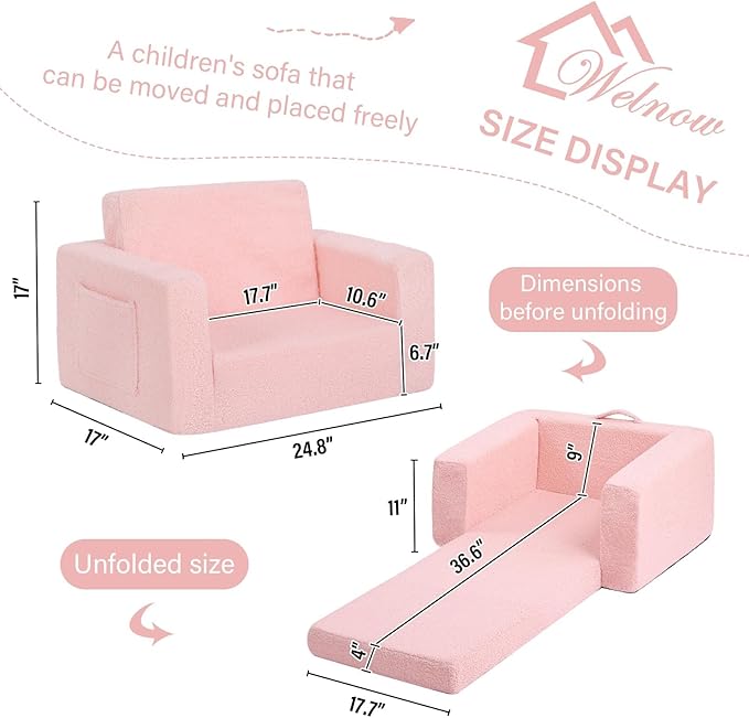 Welnow Toddler Chair, 2-in-1 Soft Sherpa Kids Sofa, Convertible Toddler Couch - Image 3