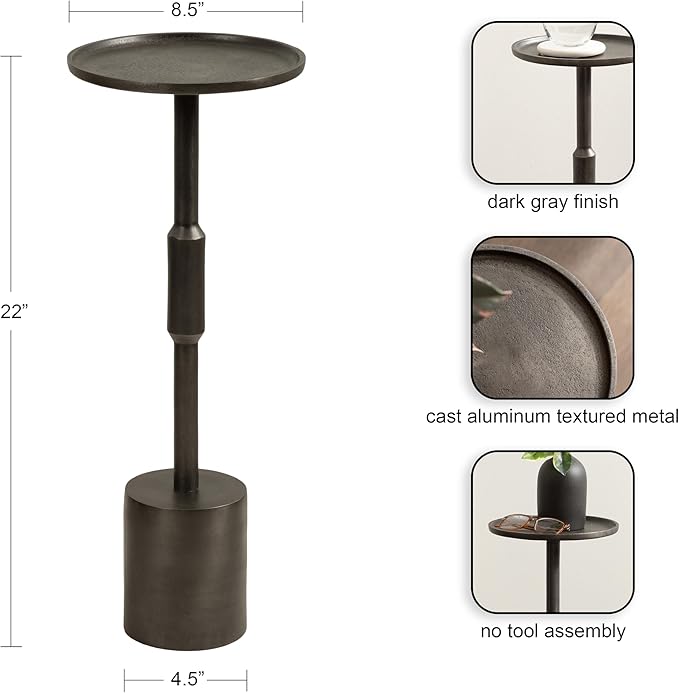 Kate and Laurel Truxton Modern Round Metal Drink Table, Industrial Cast - Image 3