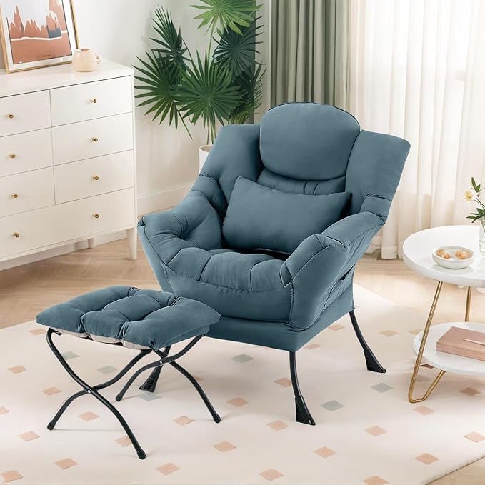 Lazy Chair with Ottoman, Modern Lounge Chair with Lumbar Pillow, Accent Cozy - Image 4