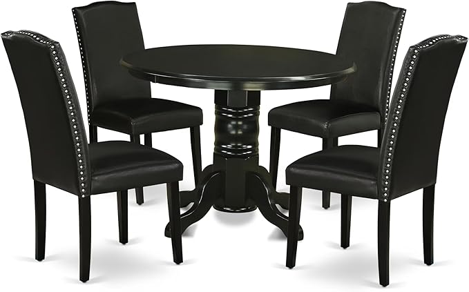East West Furniture SHEN5-BLK-69 5 Piece Dining Room Table Set Includes a Round by EastWestFurniture