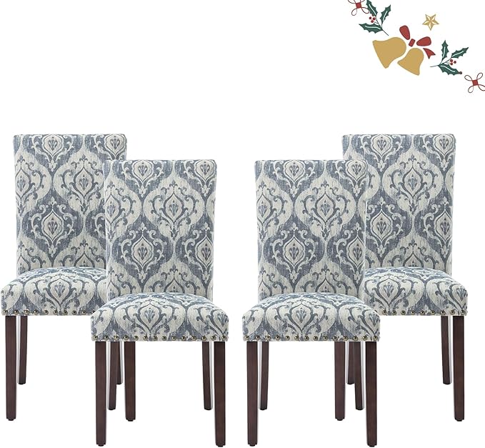 Parsons Dining Chairs Set of 4, Upholstered Nailhead Dining Room Kitchen Side by COLAMYINC