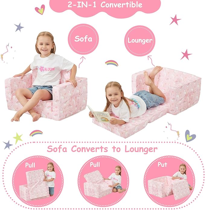 Viviland Kids Chairs for Toddler, 2-in-1 Soft Toddler Couch Fold Out, - Image 5