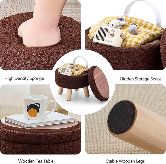 Wimarsbon Storage Ottoman, Modern Round Footrest - Image 4