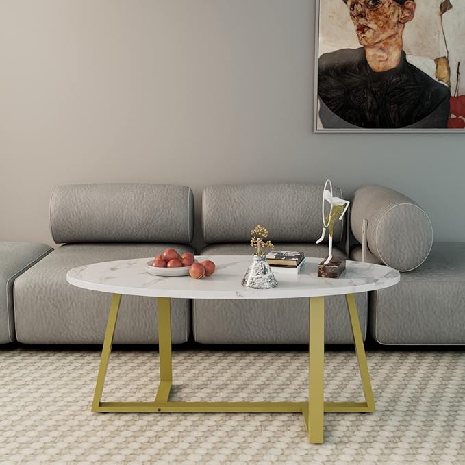 Coffee Table White Faux Marble Coffee Table - Image 8