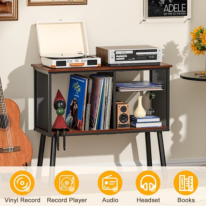 Record Player Stand with Adjustable Divider, Vinyl Storage Holder Up to 200 - Image 7