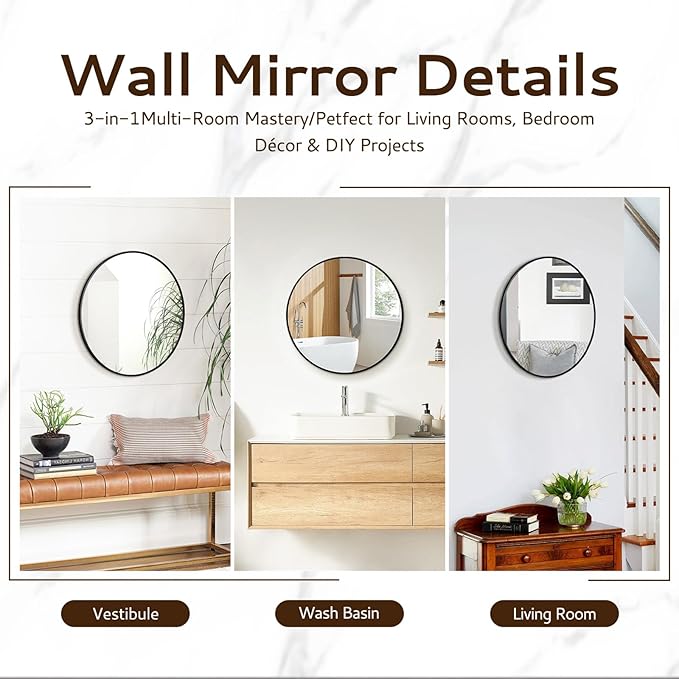 Circle Mirror 16 Inch Black Round Bathroom Mirror Round Bathroom Mirror Circle - Image 7