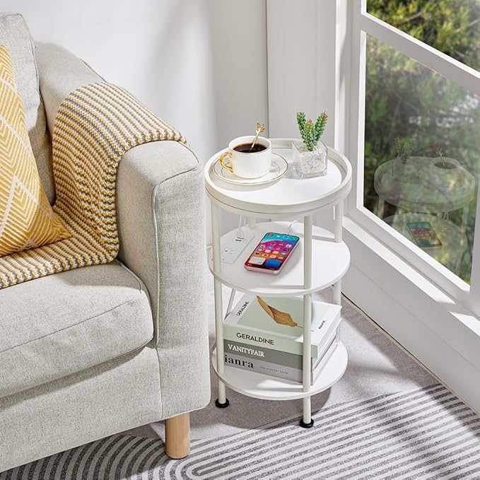 Small Round End Table with Charging Station, 3-Tier Accent Couch Beside Table - Image 6