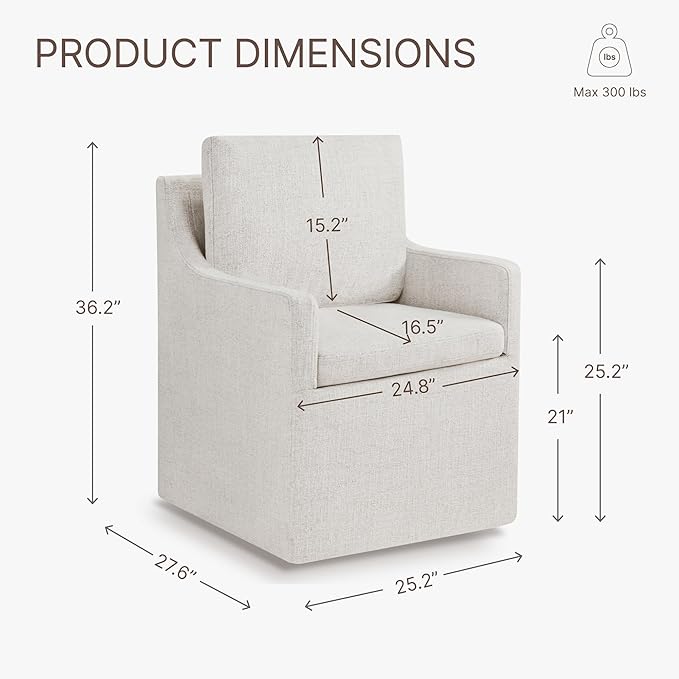 Upholstered Dining Chairs with Casters Easy Assembly Side Deskchair with Rollers - Image 2