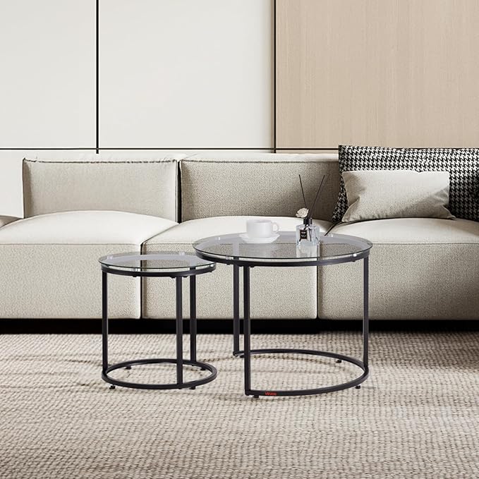 VEVOR Nesting Tables, Glass Coffee Table Set of 2, 23.6 inch Round Coffee Table - Image 2