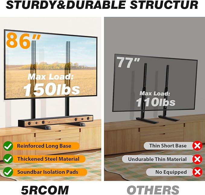 5Rcom Universal TV Stand, Large TV Legs - Image 2