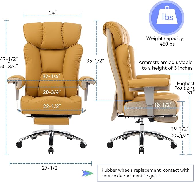 Efomao Big and Tall Green Office Chair 450LBS – Ergonomic High-Back Executive - Image 2