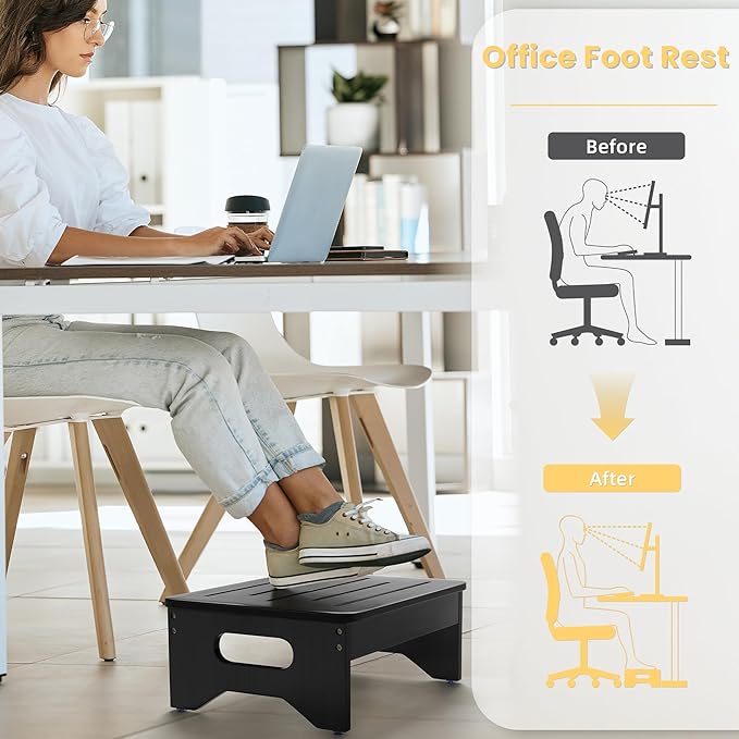 Wooden Step Stool for Adults & Kids, Non-Slip Rubber Feet, 6.5 Inch High - Image 6