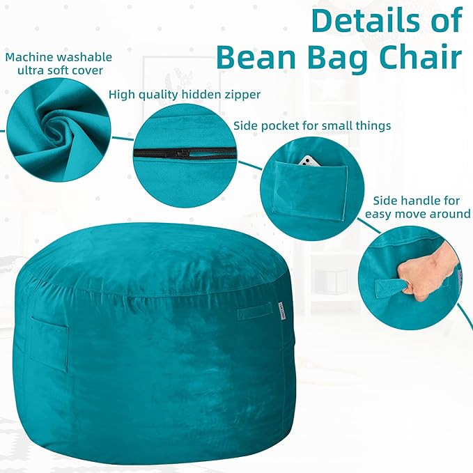 HABUTWAY Bean Bag Chair: Giant 4' Memory Foam Furniture Bean Bag Chairs - Image 6