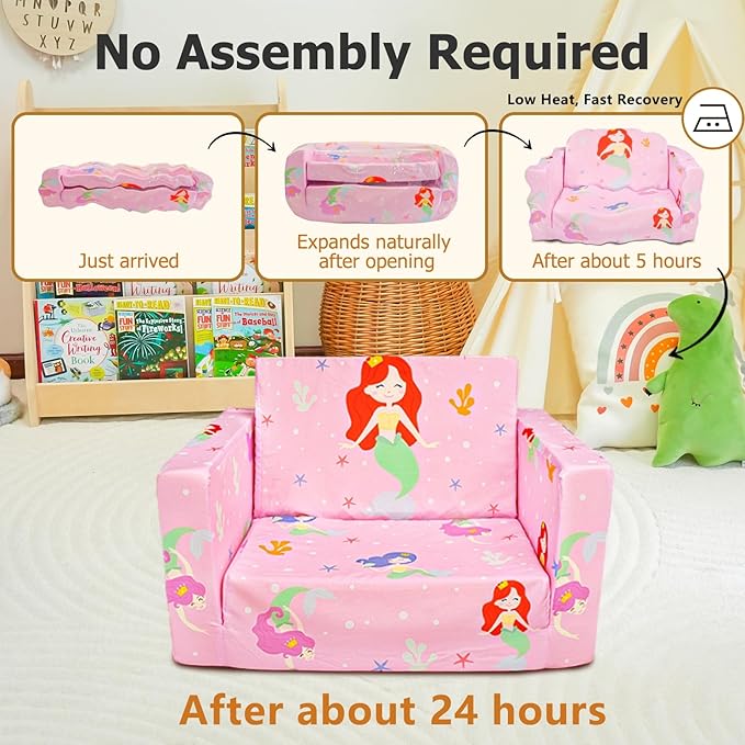 Kids Couch, 2-in-1 Kids Fold Out Sofa, Convertible Toddler Couch to Lounger - Image 3