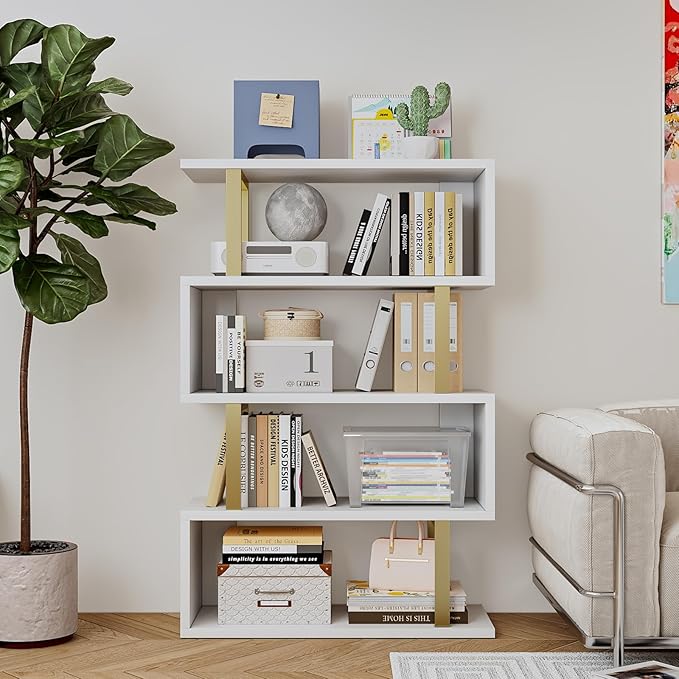 SORCEDAS Bookshelf Geometric Bookcase S Shaped Industrial Bookshelf Storage - Image 3