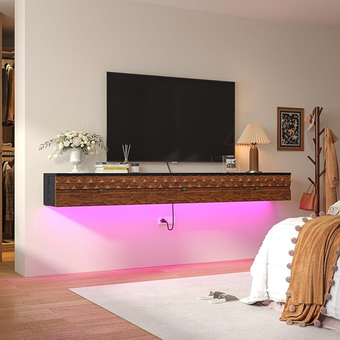 Fully-Assembled Floating TV Stand, Vintage Carved Floating Entertainment Center - Image 6