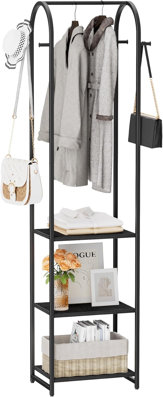 Garment Rack, Coat Rack With 3 Shelves and 4 Hooks, Hanging Rod by Unknown