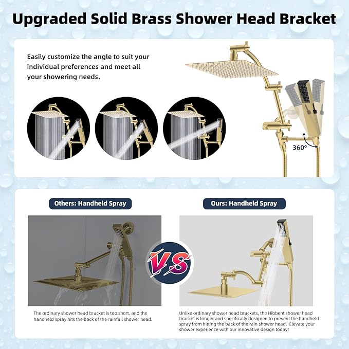 Hibbent All Metal 10'' Rainfall Shower Head, Shower Head Combo, High Pressure - Image 2