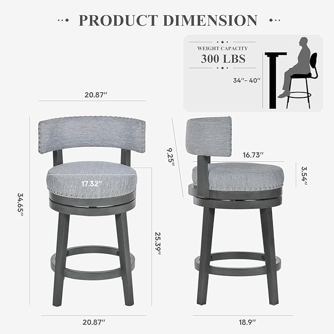 COLAMY Swivel Counter Height Bar Stools Set of 3, 25 Inch Modern Upholstered - Image 2