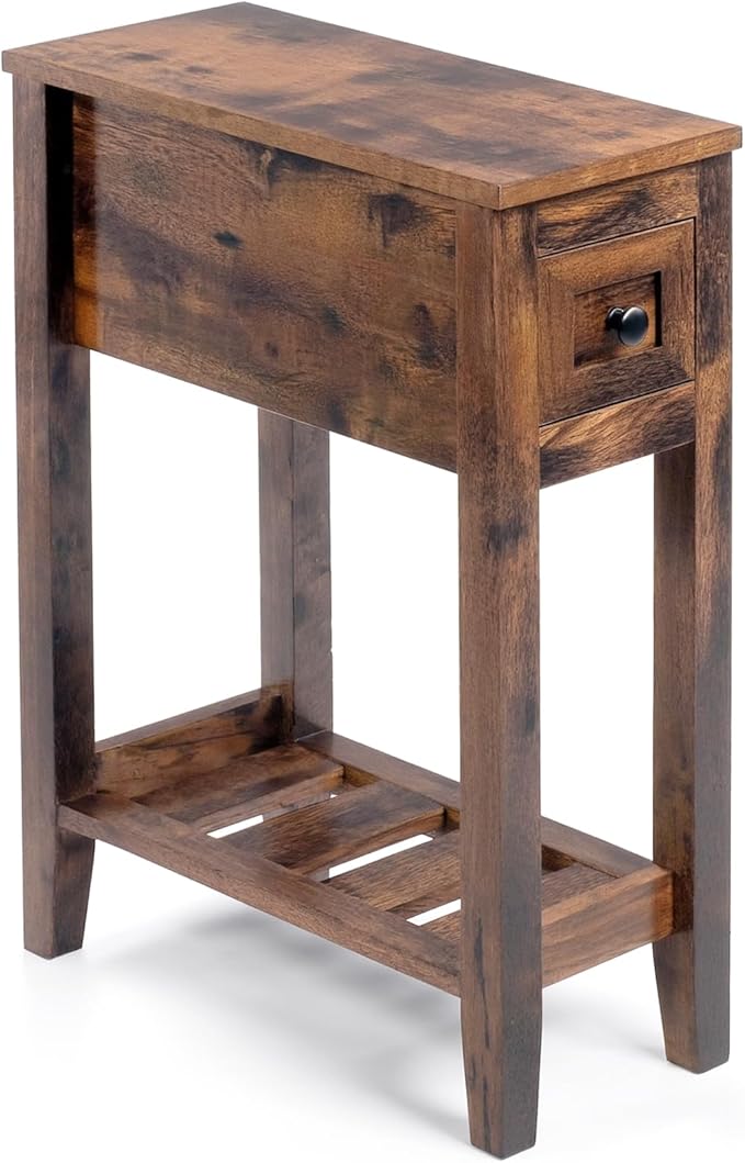Chairside Table with Charger, Cherry End Table with Movable Top and Charging - Image 4