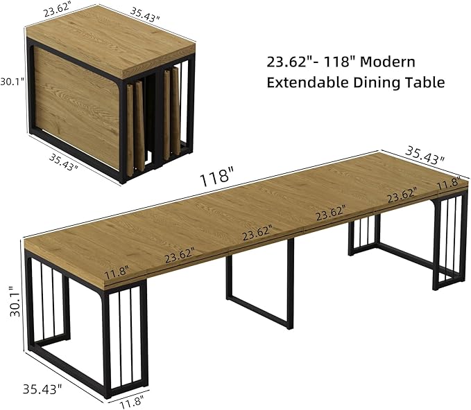 KEIKI 23.62" - 118" L Extendable Foldable Dining Room Table - Image 3