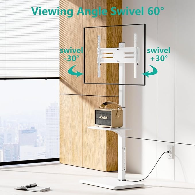 WALI Floor TV Stand with Power Outlet & AV Shelf, Tall TV Stand Mount - Image 3