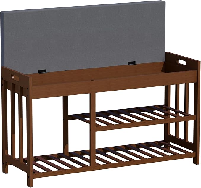 Shoe Rack Bench with Cushion, 2 Tiers Shoe Bench with Flip-Top Storage - Image 7