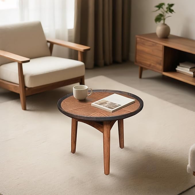 CONSDAN 20 Round Side Table, Solid Oak Frame & Veneer Top, USA Grown Hardwood by CONSDAN