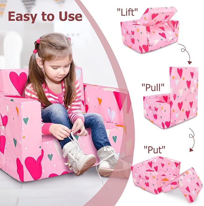 Kids Couch, 2-in-1 Kids Fold Out Sofa, Convertible Toddler Couch to Lounger - Image 5
