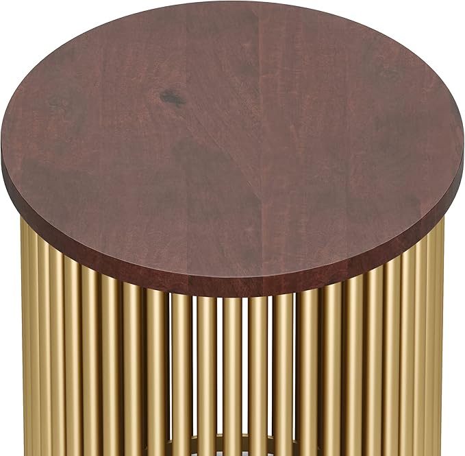 SIMPLIHOME Demy 18-inch Wide Metal and Solid Mango Accent Table in Cognac/Gold - Image 5