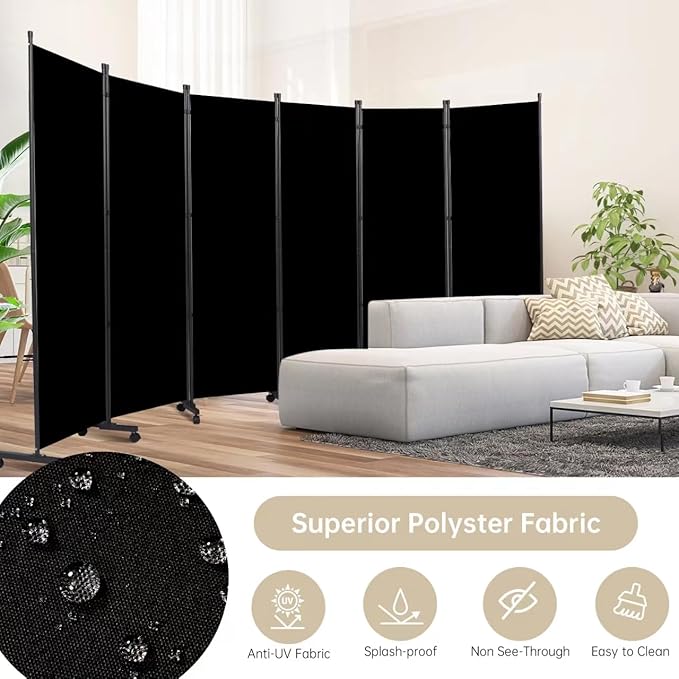 Room Divider 6 Panel Room Dividers/Wheels, Fabric Room Divider Panel - Image 4