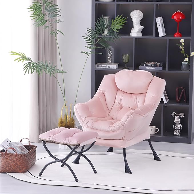Lazy Chair with Folding Ottoman, Modern Accent Lounge Armchair with Armrests - Image 8