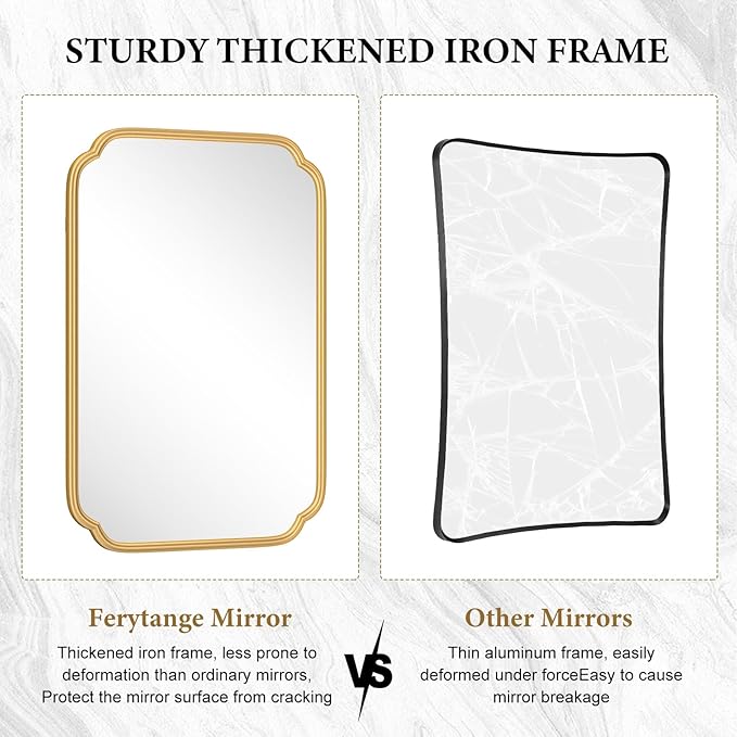 Gold Bathroom Mirror for Wall 20" x 30" Modern Rounded Corner Rectangle Mirror - Image 8