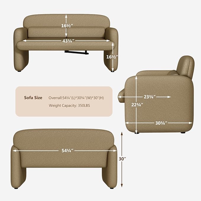 Furnimart Modern Loveseat Sofa, Comfy Upholstered Minimalist Couch, Small - Image 2