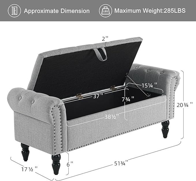 Furniliving 51.75" Storage Ottoman Bench - Image 2