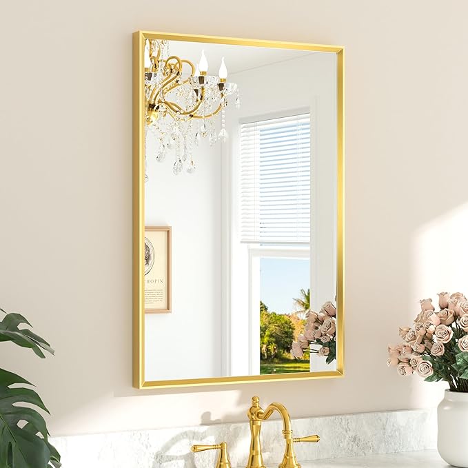 TETOTE Brushed Gold Mirror for Bathroom Sink 24" x 36" Beveled Frame Brushed by TETOTE