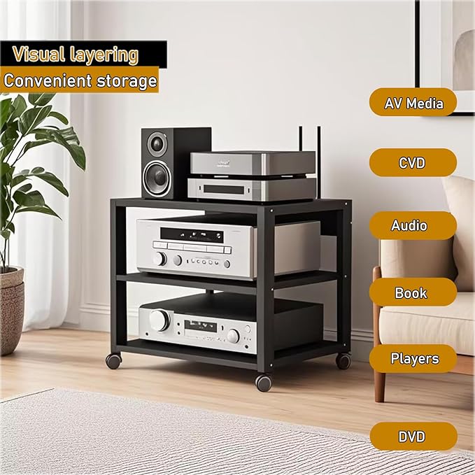 3 Tier Audio Rack Tower, CD Record Player Stereo Receiver AV Equipment Cabinet - Image 4