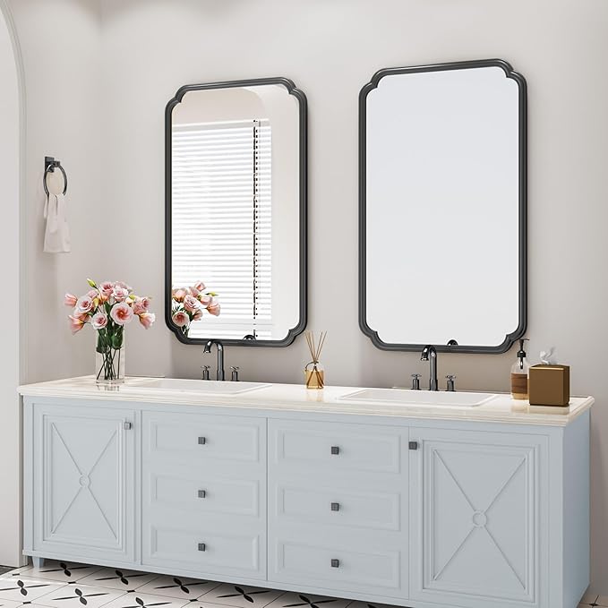 26"x40" Rustproof Bathroom Mirror Black, Round Corner Metal Frame Wall Mirror - Image 4