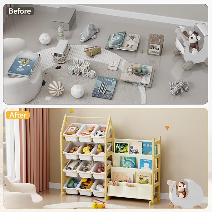 Wooden Toy Storage Organizer Kids Bookshelf, - Image 4