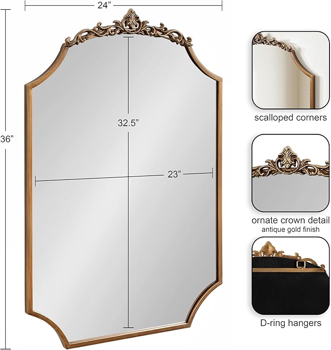 Kate and Laurel Arendahl Ornate Traditional Arched Scallop Mirror; 24 x 36; - Image 2