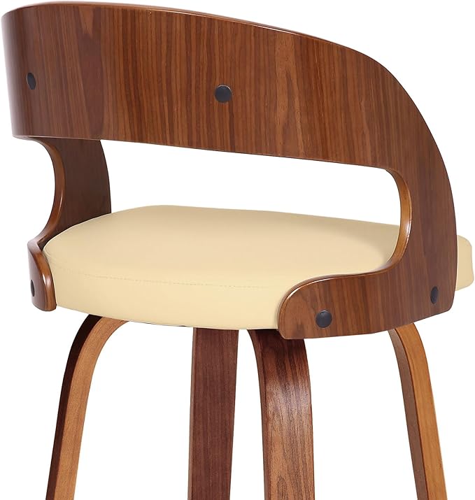 Armen Living Shelly 30" Bar Height Swivel Cream Faux Leather and Walnut Wood - Image 11