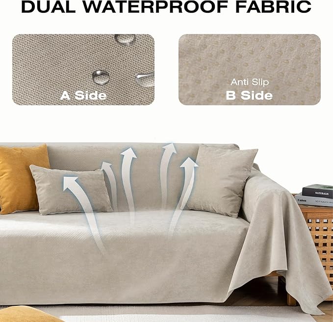 STACYPIK Waterproof Beige Sofa Cushion Covers Dog Couch Cover - Image 8