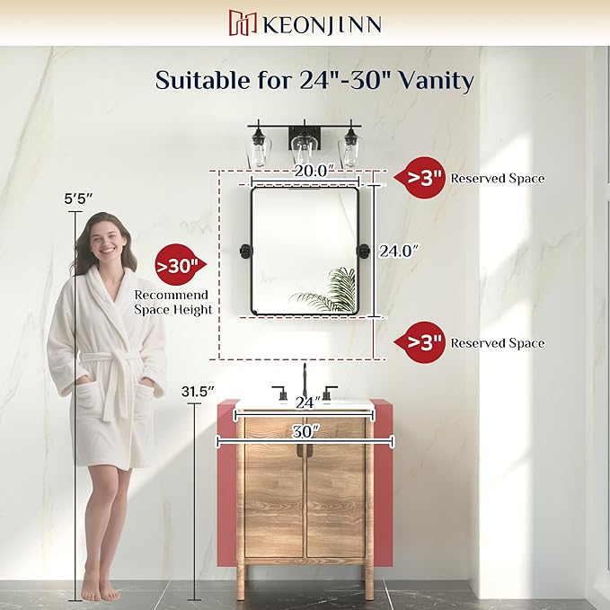 Keonjinn Brushed Nickel Pivot Mirror Bathroom, Modern Metal Framed Vanity - Image 4