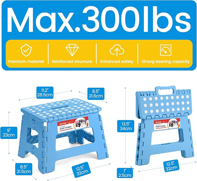 ACSTEP Folding Lightweight Plastic 9 inch Foldable Step Stool, Non Slip Folding - Image 4